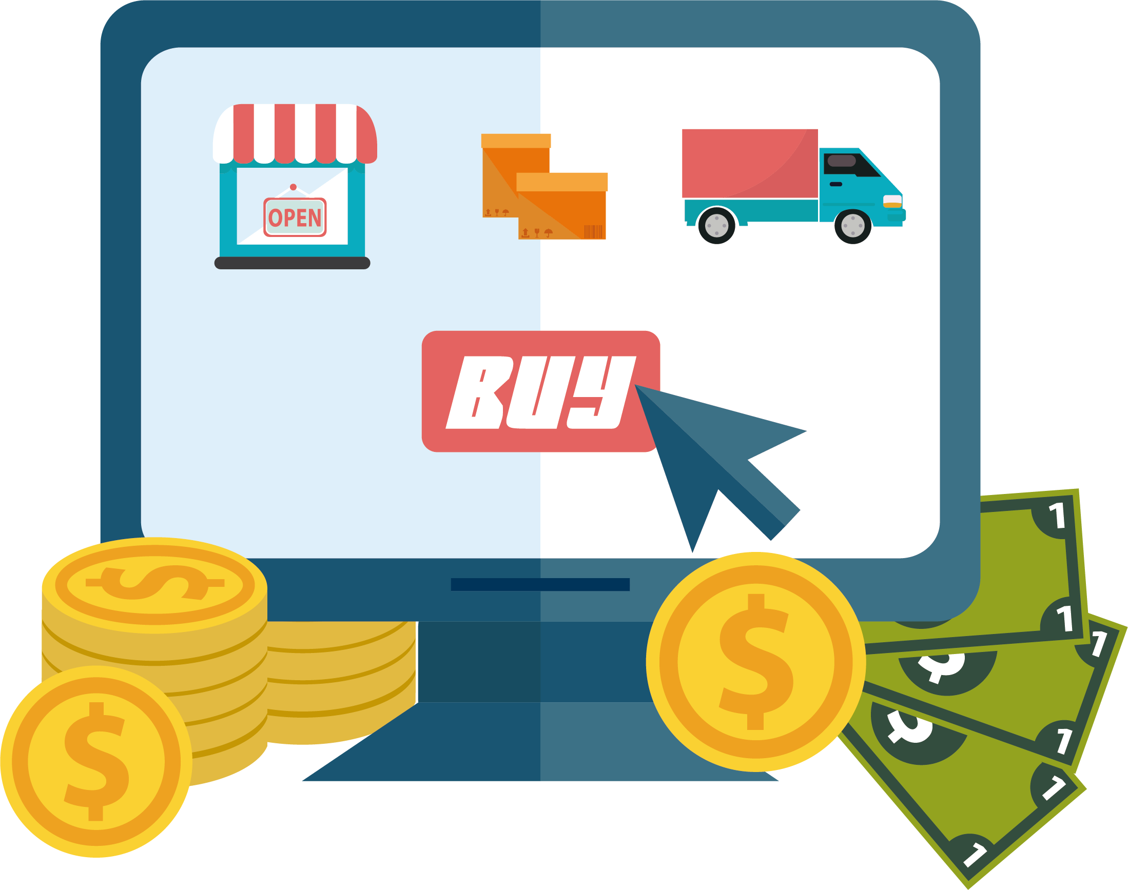 Online Shopping Monitor with Delivery Truck