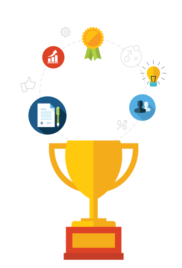 Gold Trophy with Flat Business Icons