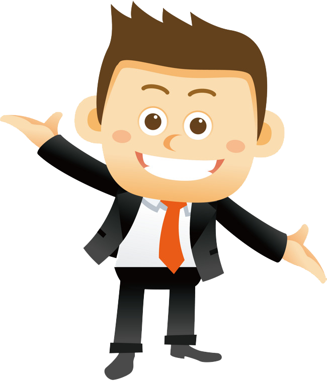 Cartoon Businessman in Black Suit and Orange Tie