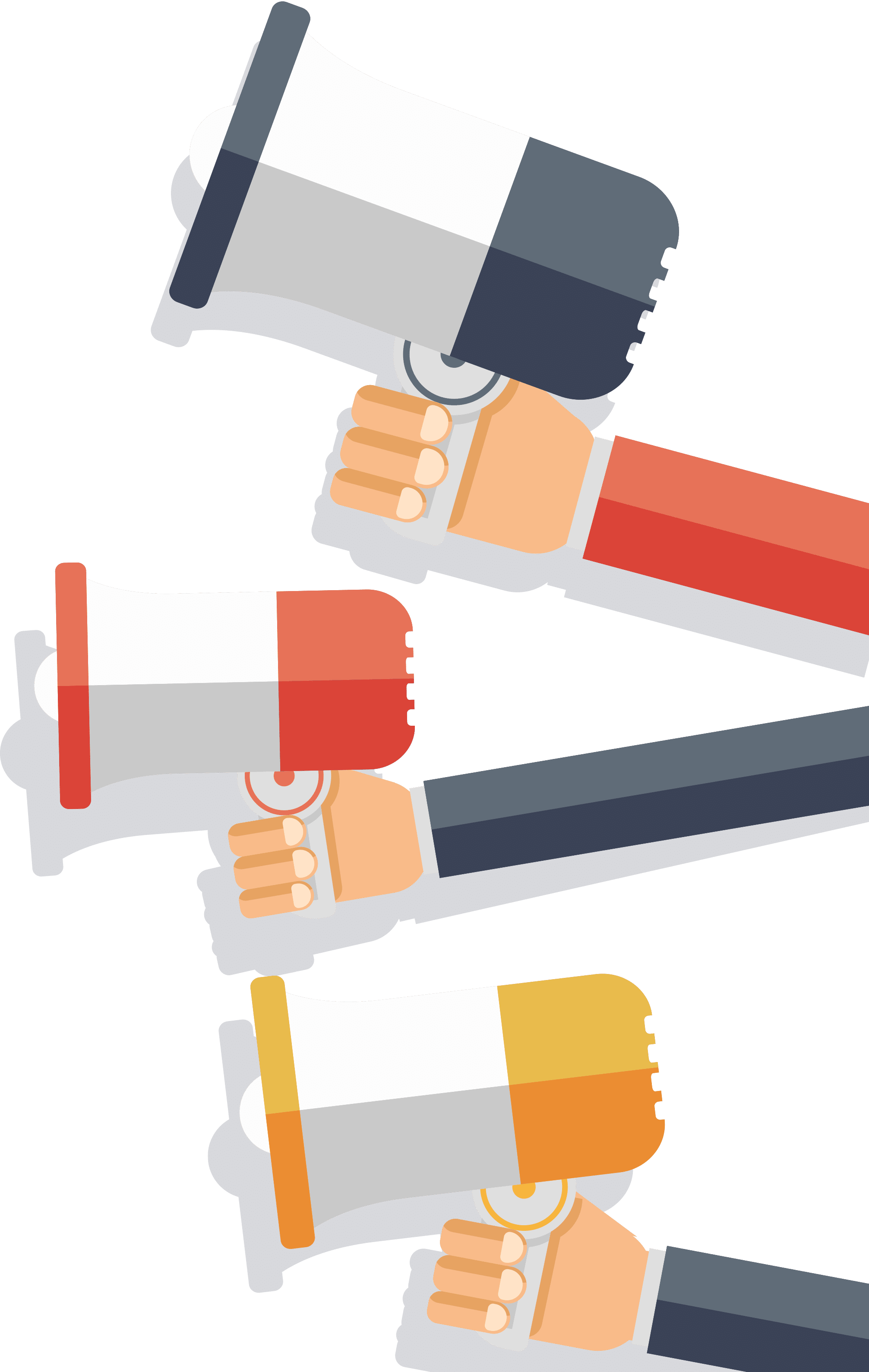 Three Flat Megaphones in Red, Slate, Yellow