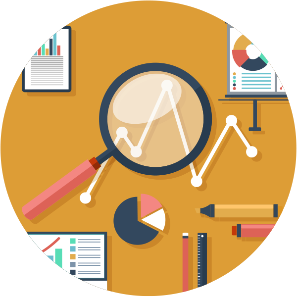 Flat Magnifying Glass over Analytics Graph