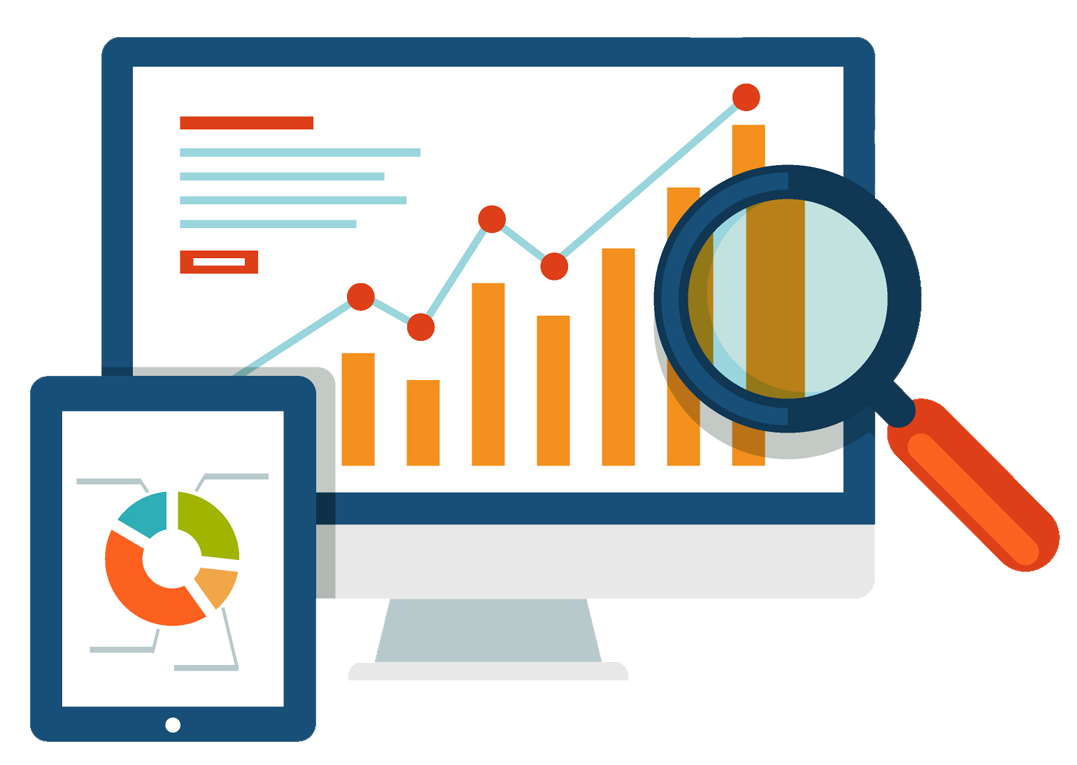 Flat Analytics Illustration with Monitor and Charts