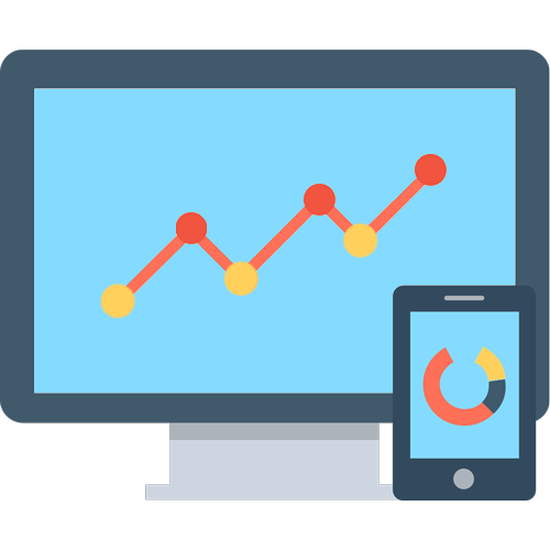 Flat Monitor and Phone with Rising Chart