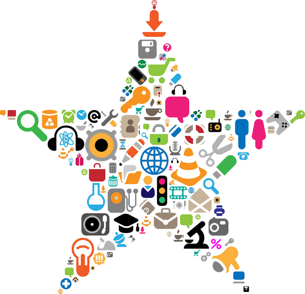 digital marketing social media marketing search engine optimization business a number of icons form a five pointed star