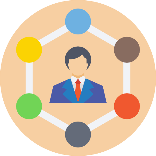 Flat Businessman in Blue Suit with Network Nodes