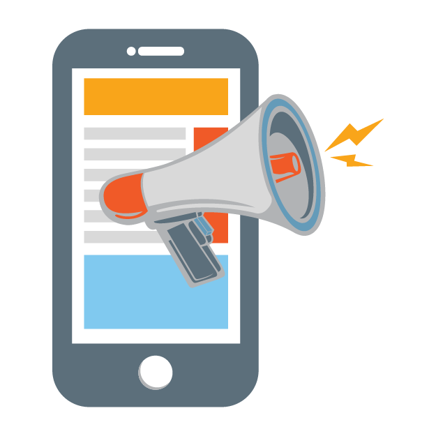 Smartphone with Megaphone, Flat Vector Style