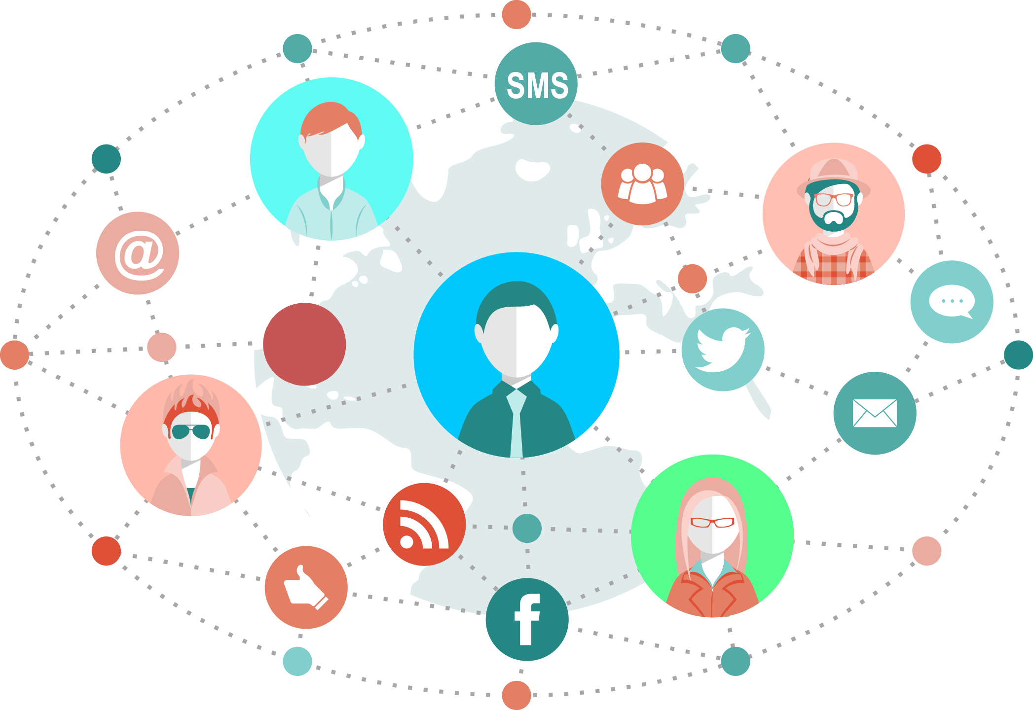 Connected Social Media Icons with Dotted Lines