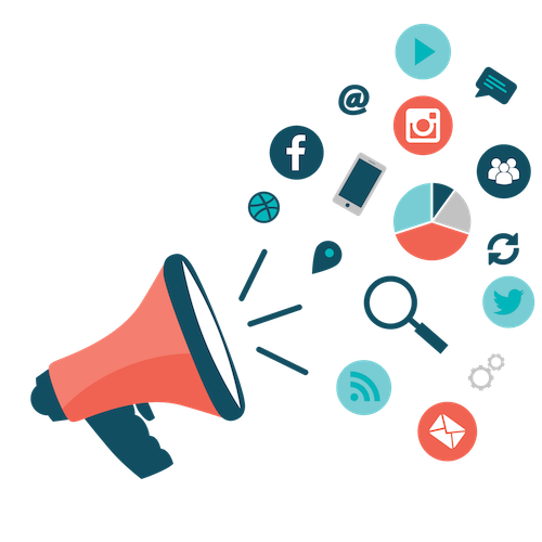 Red and Navy Megaphone with Social Icons