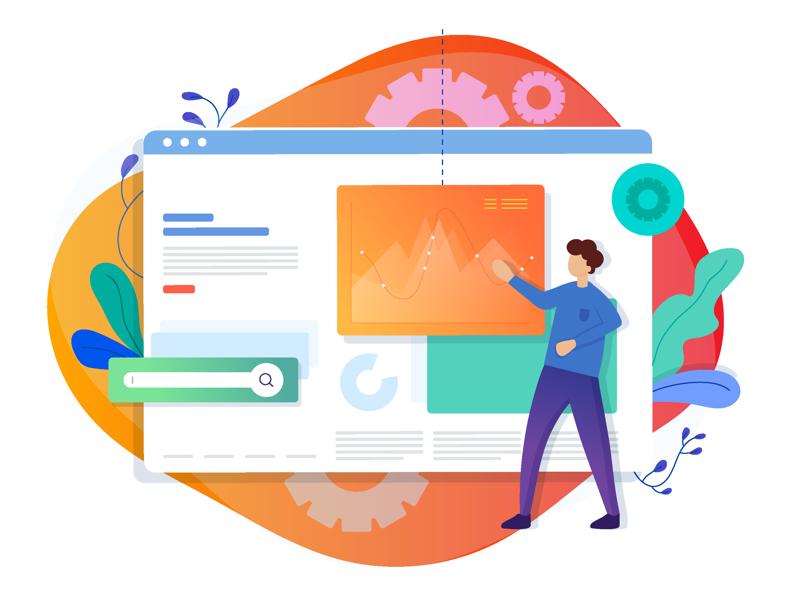 Woman Pointing at Orange Analytics Chart