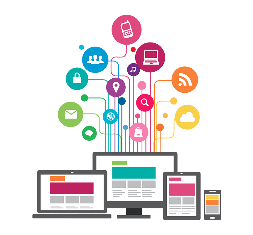 Responsive Web Design Devices with Colorful App Icons
