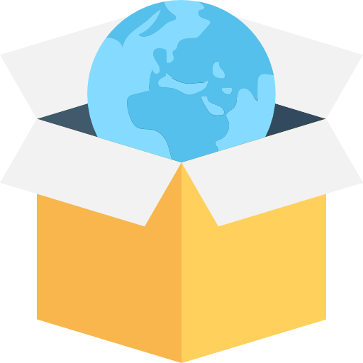 Flat Globe in Open Yellow Cardboard Box