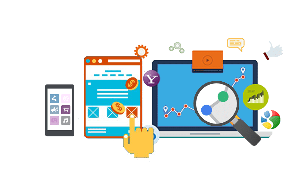 Laptop Analytics and SEO Marketing Illustration