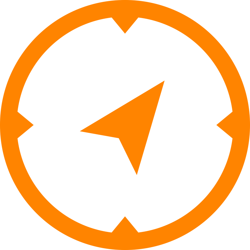 Orange Compass Icon with Arrow Needle