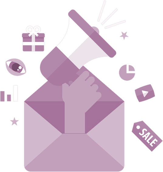 Purple Email Marketing Icons with Megaphone