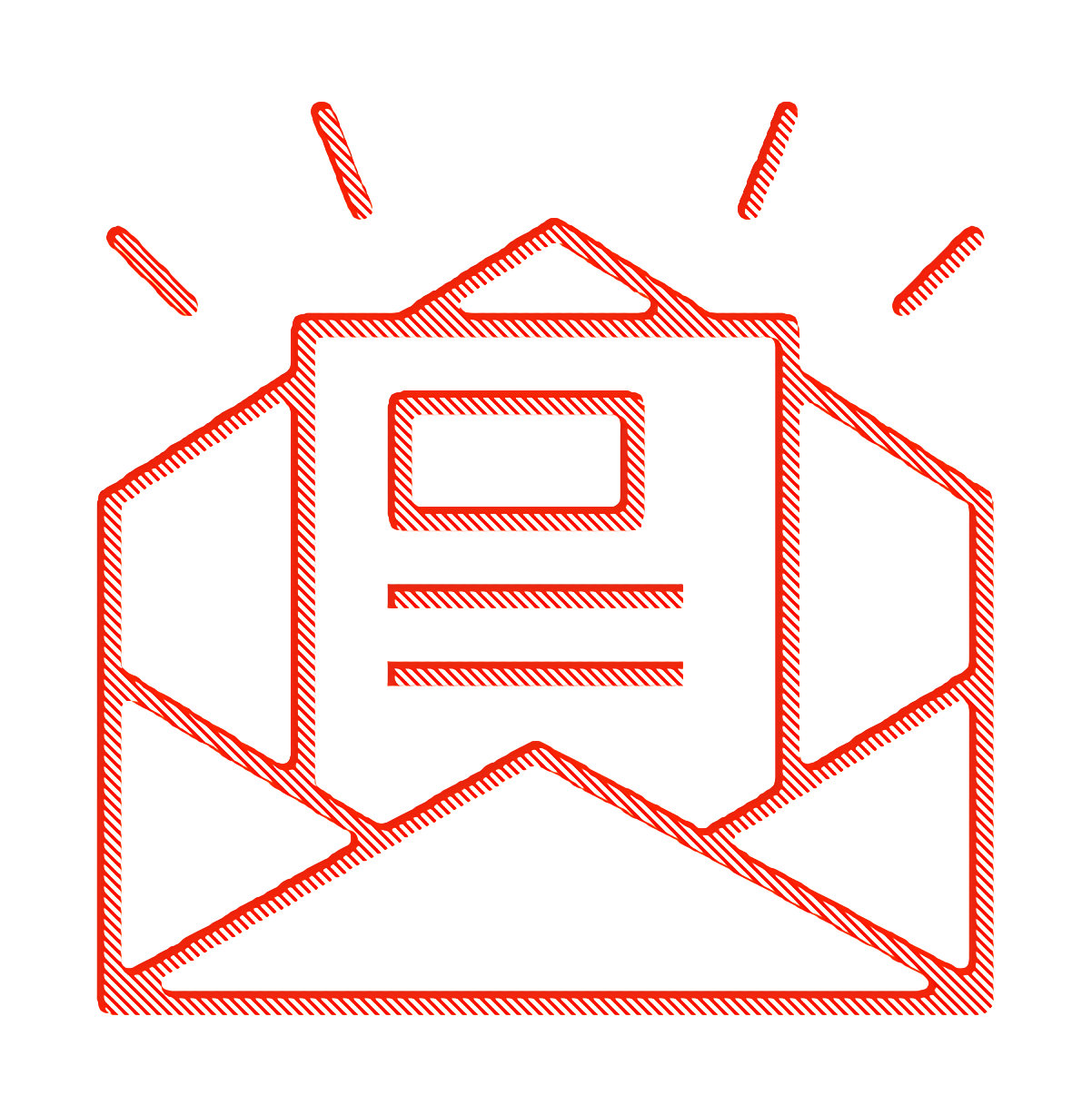 Red Hatched Open Envelope Line Icon