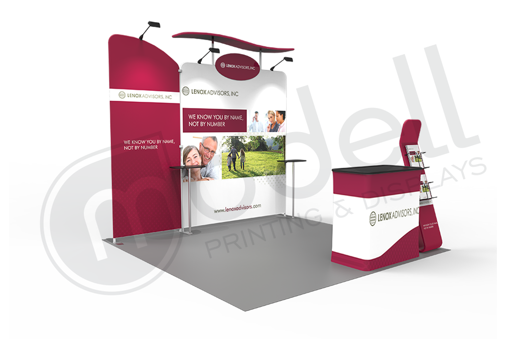 Magenta Trade Show Booth with Brochure Rack