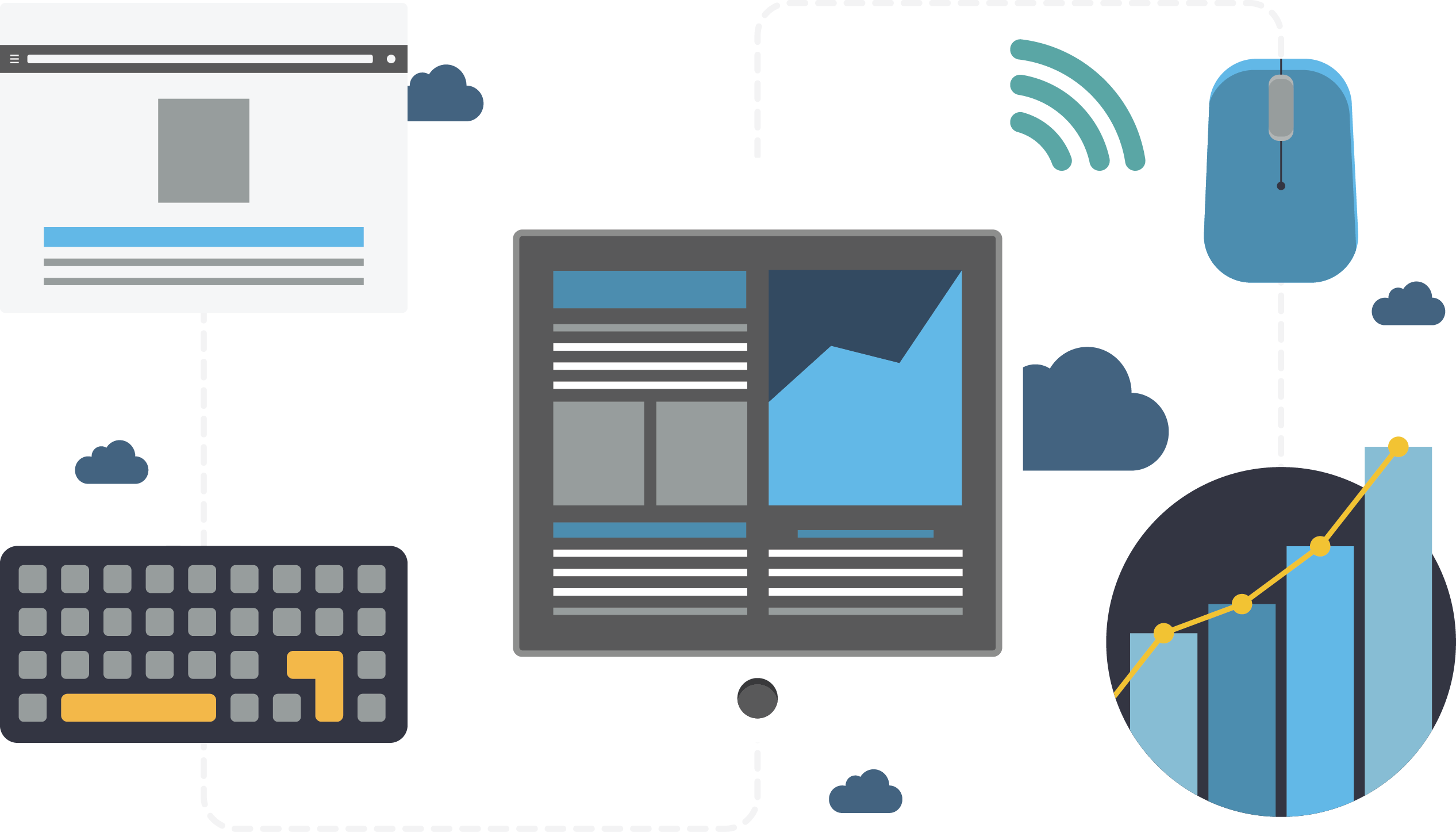 Flat Monitor Dashboard with Rising Bar Chart