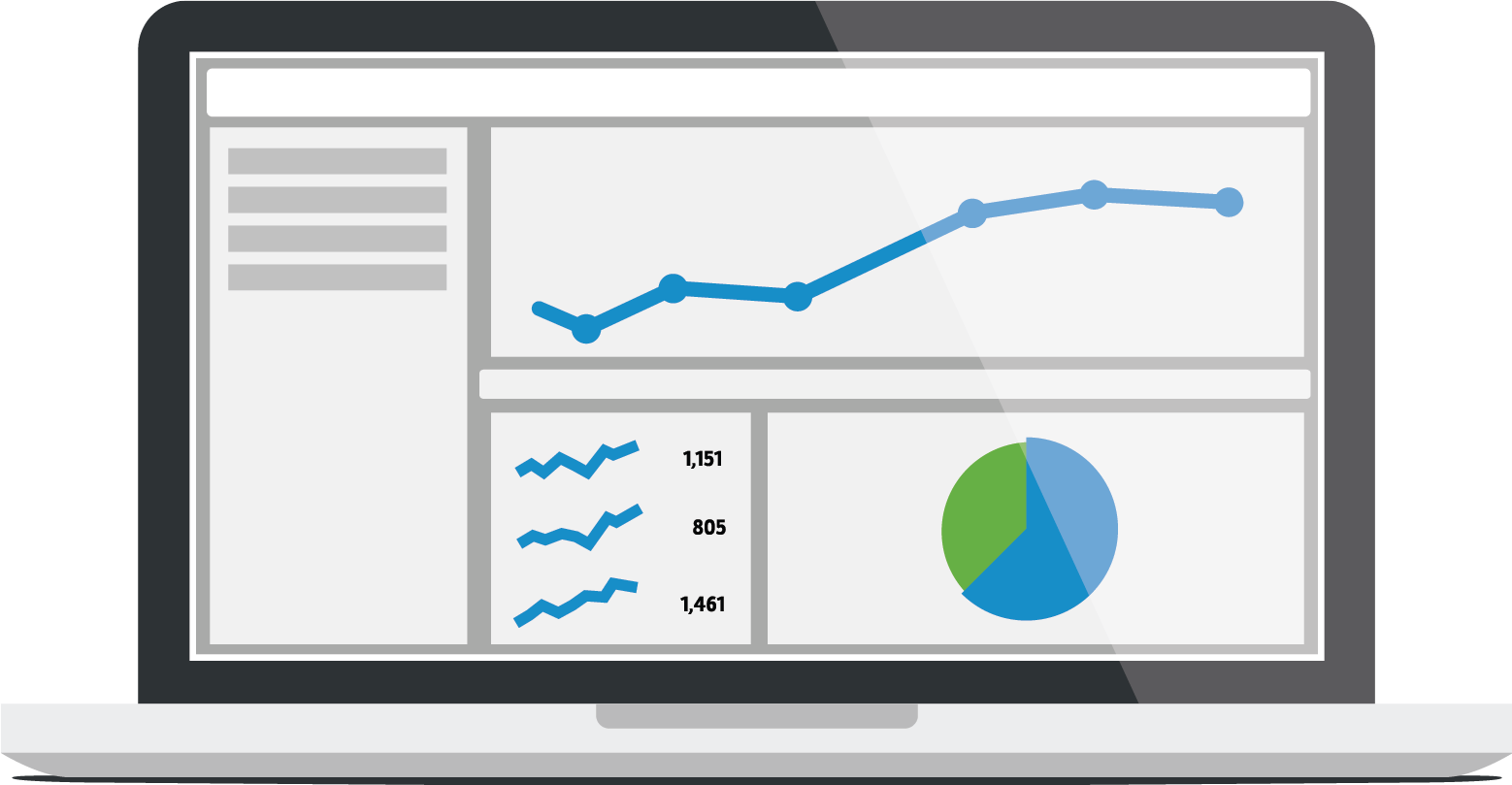 Laptop Analytics Dashboard with Blue Line Chart