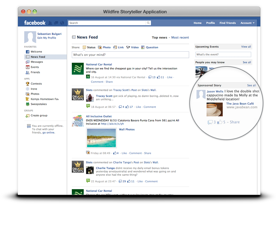 Facebook News Feed Interface with Sponsored Story