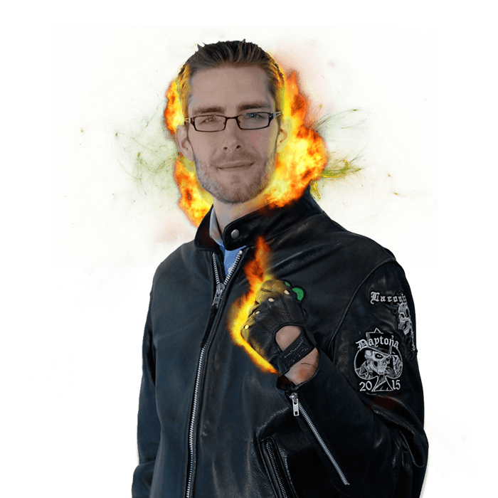 Black Leather Jacket Man with Fire Flames