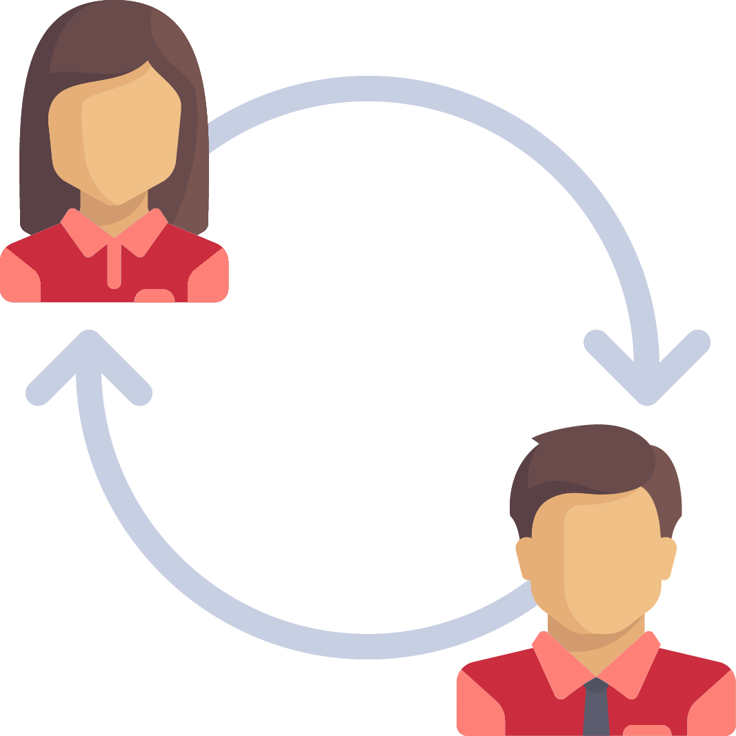 Flat Woman and Man Exchanging Arrows