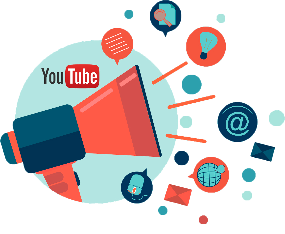 Coral Megaphone with Digital Marketing Icons