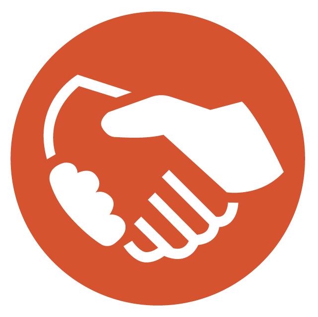 White Handshake Icon on Orange Circle