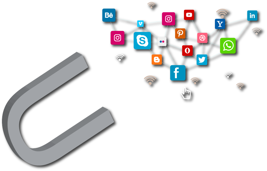 Grey Horseshoe Magnet Pulling Social Icons