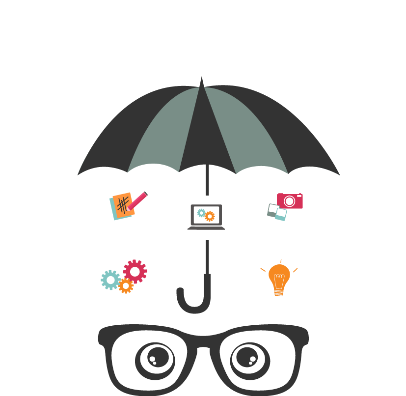 Black Umbrella and Glasses Icon with Gears