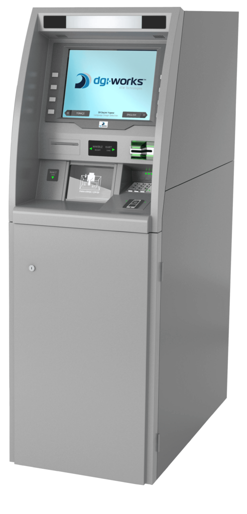 Grey Self-Service ATM Kiosk with Touchscreen