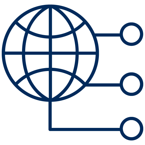 Navy Line Globe Icon with Connector Nodes