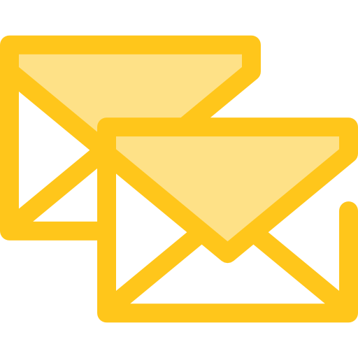 Yellow Overlapping Envelope Icons, Flat Outline