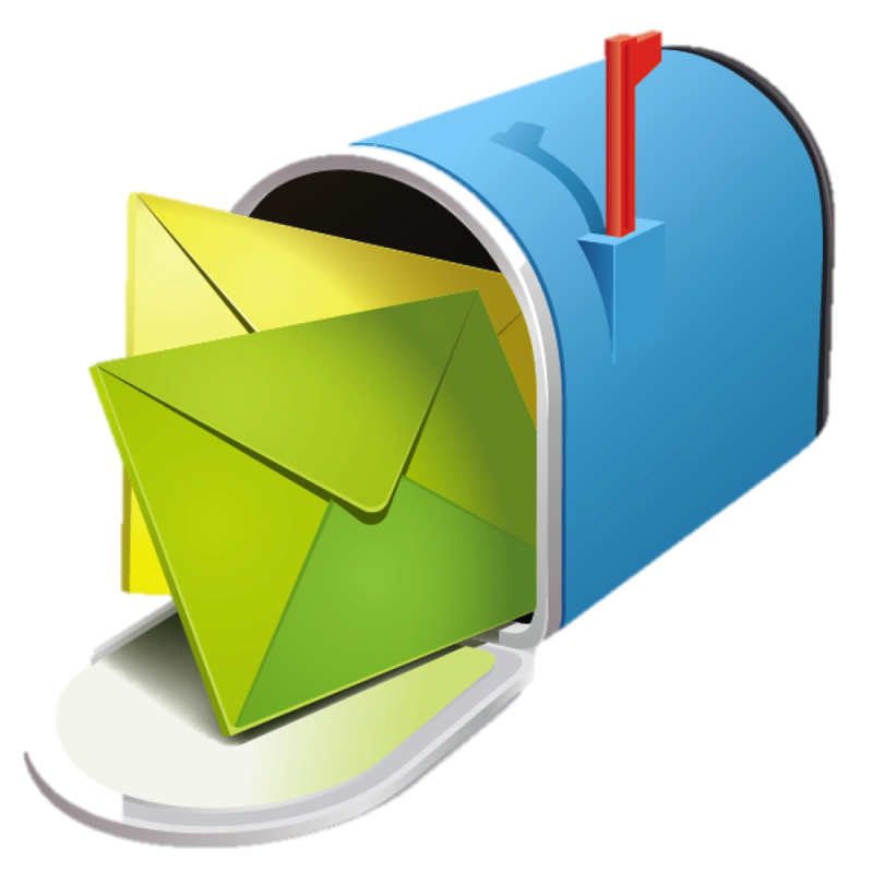 Blue Mailbox with Open Door and Envelopes