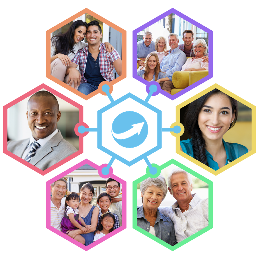 Smiling Diverse People in Hexagon Cluster