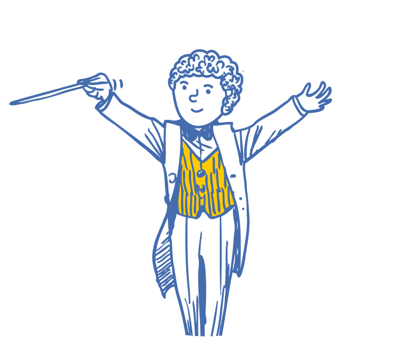 Cartoon Conductor with Curly Hair and Baton