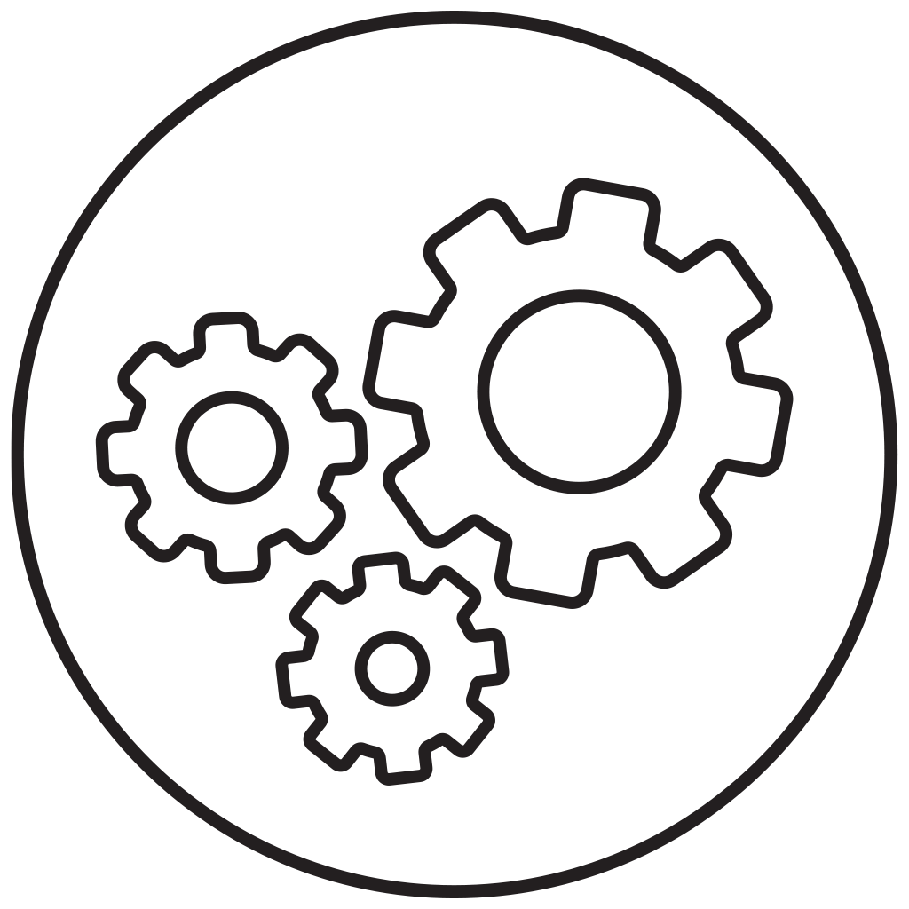 Three Interlocking Gears Black Outline Icon