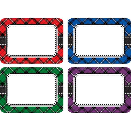Four Plaid Name Tag Labels in Multiple Colors