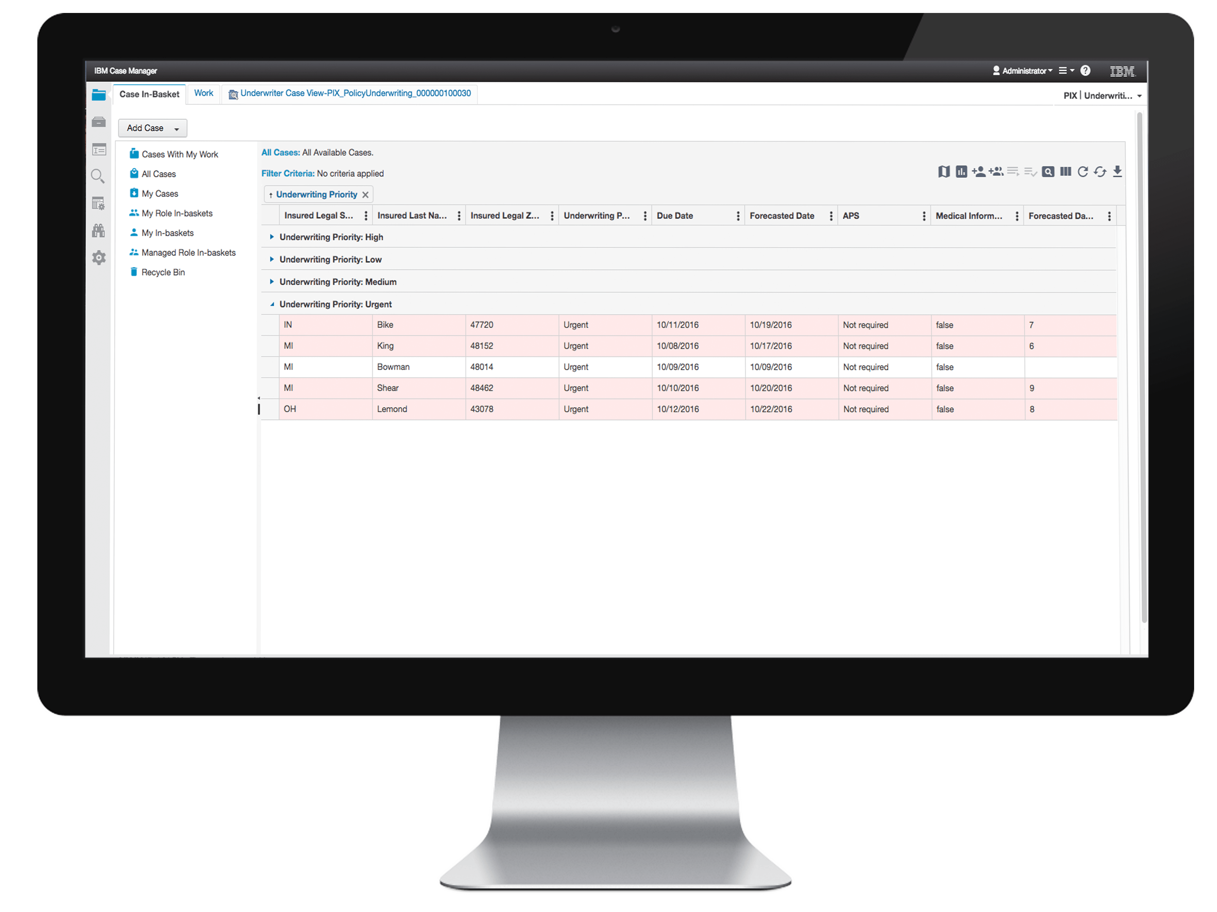 Desktop Monitor Showing Case Management Software