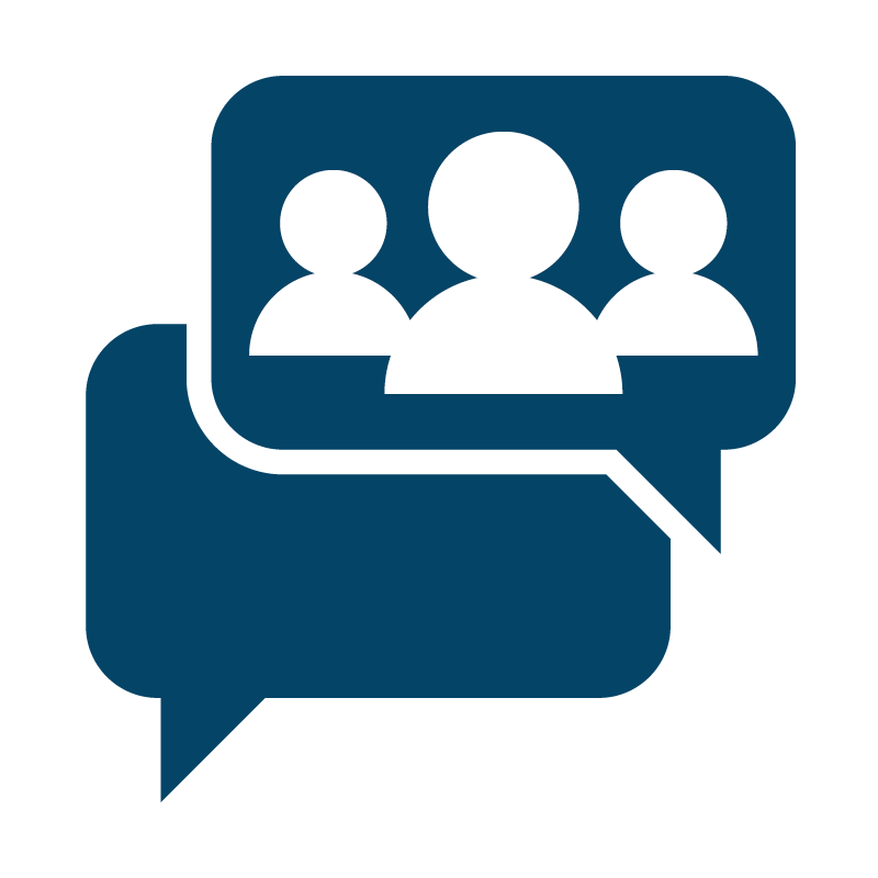 Focus Group Icon with Dark Blue Speech Bubbles
