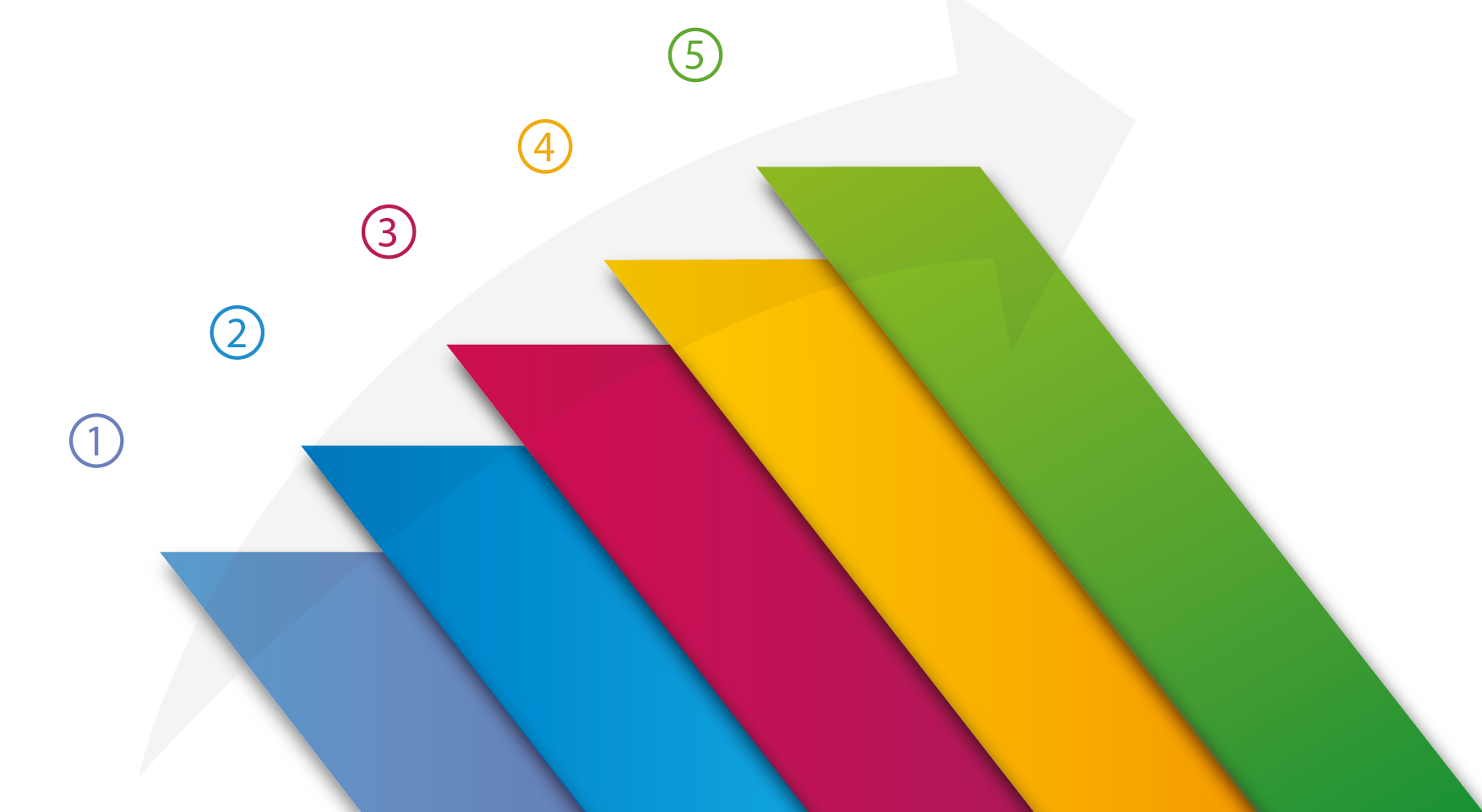 Five-Step Staircase Infographic in Blue, Red, Yellow