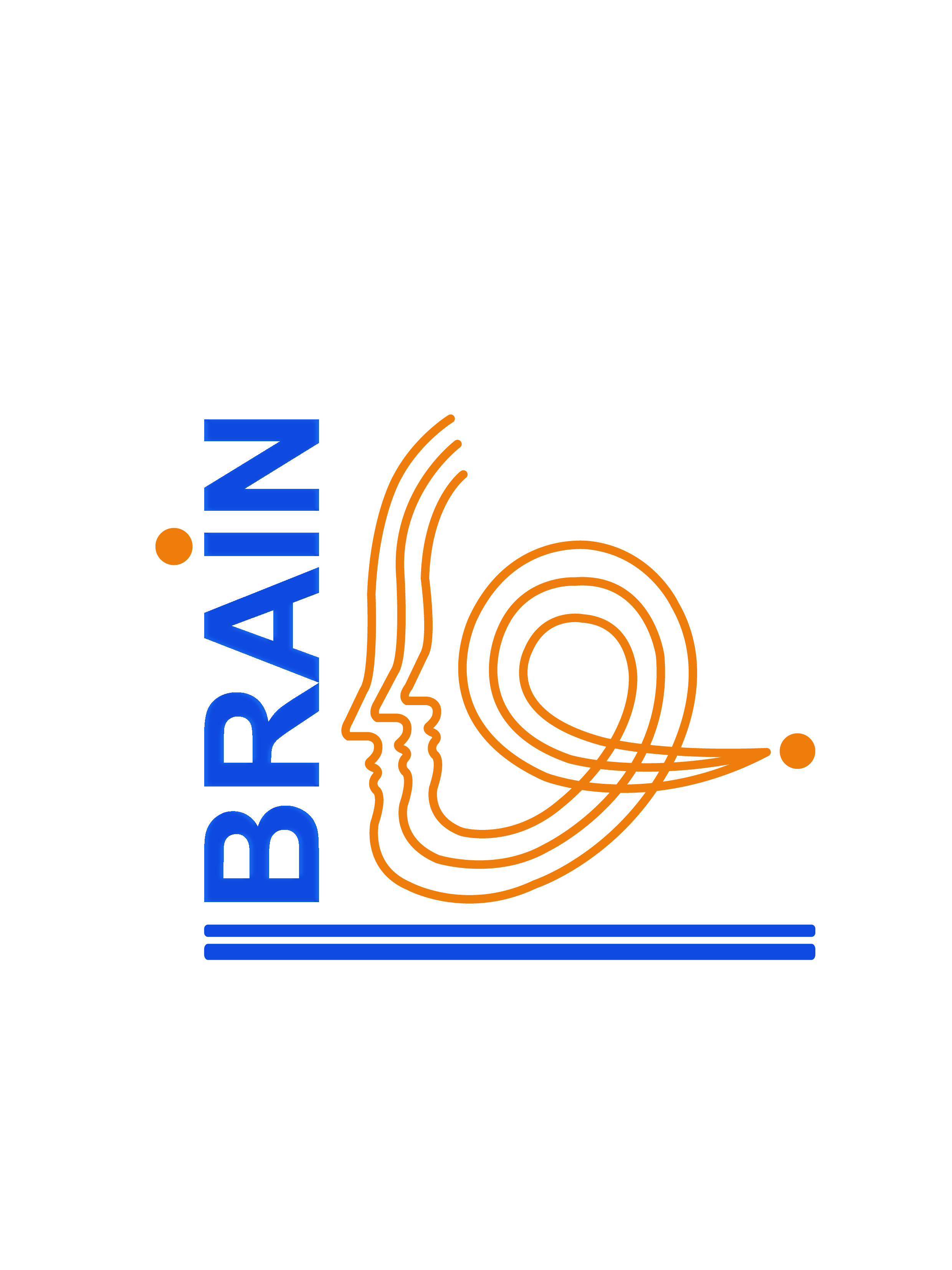 Brain Logo with Orange Head Profile Line Art