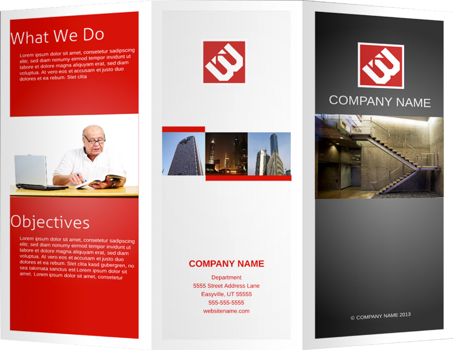 Red and Charcoal Tri-Fold Business Brochure Mockup