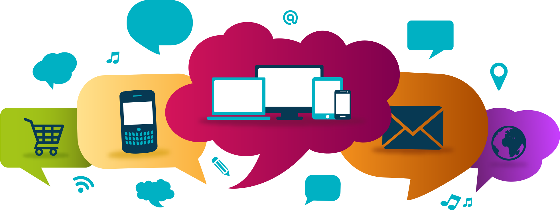 Digital Marketing Icon Set with Magenta Speech Bubble