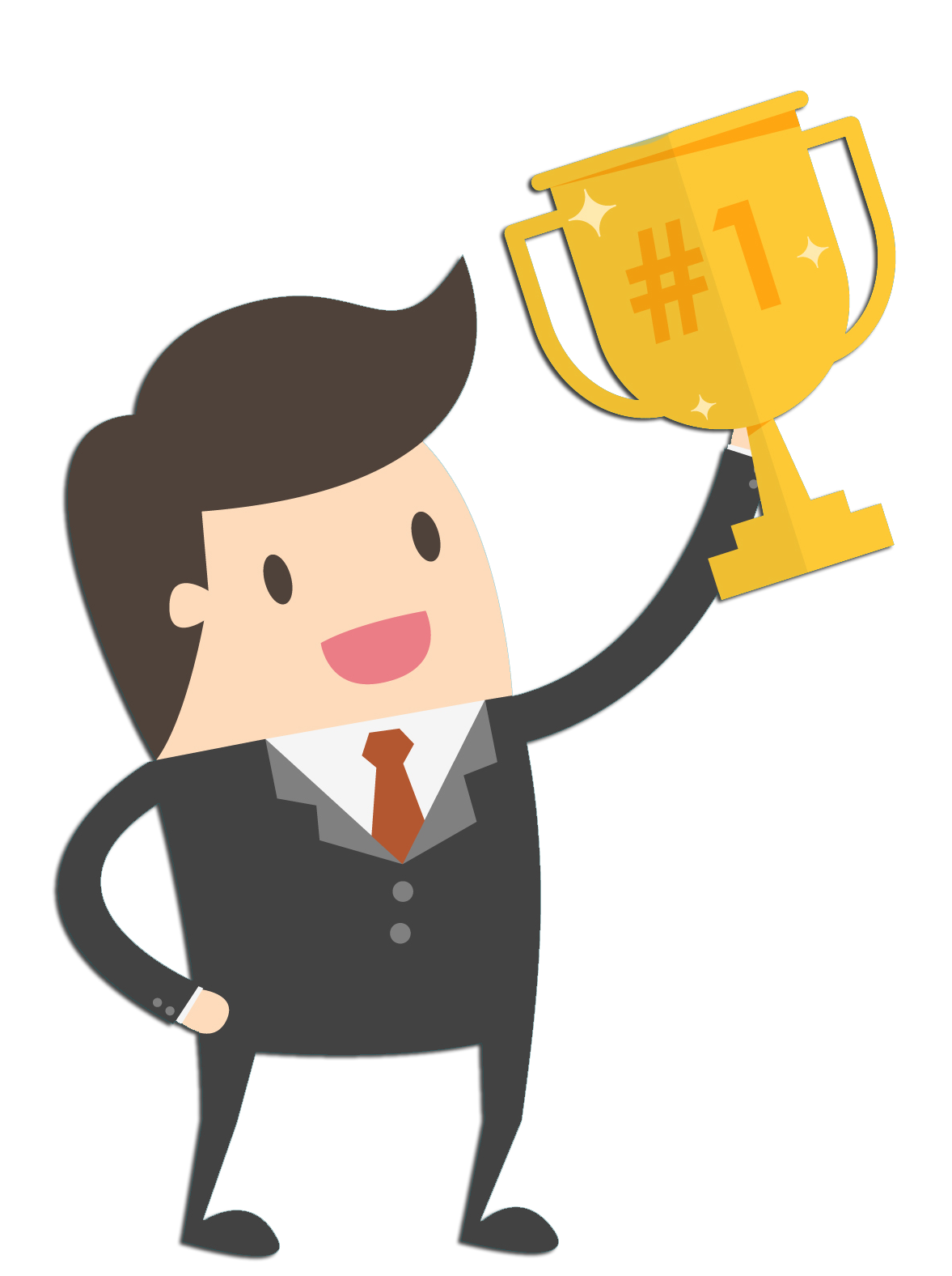 Cartoon Businessman Raising Gold Trophy