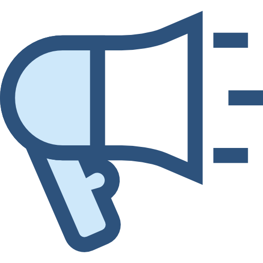 Blue Outline Megaphone Icon with Speed Lines