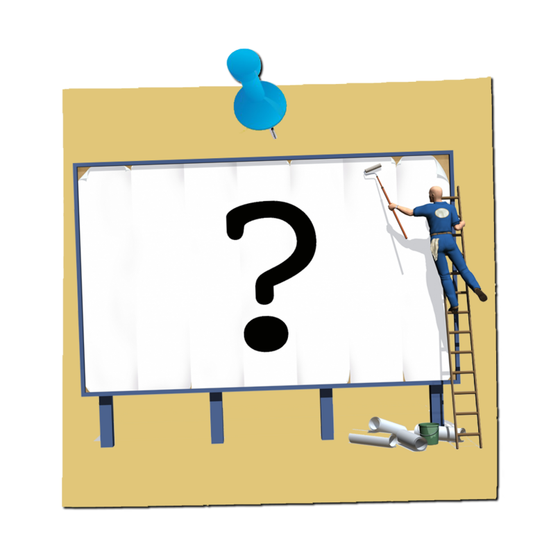 Painter on Ladder Beside Question Mark Billboard