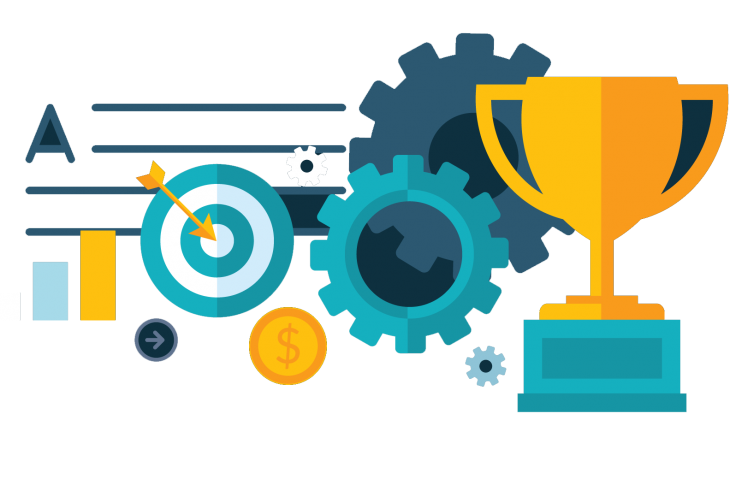 Gold Trophy and Target Business Success Icons