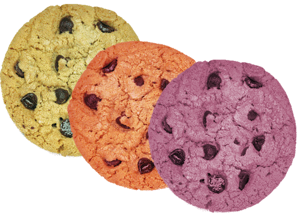 Three Chocolate Chip Cookies in Pastel Tones