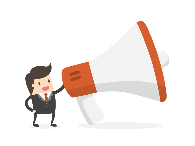 Cartoon Businessman Holding Orange Megaphone