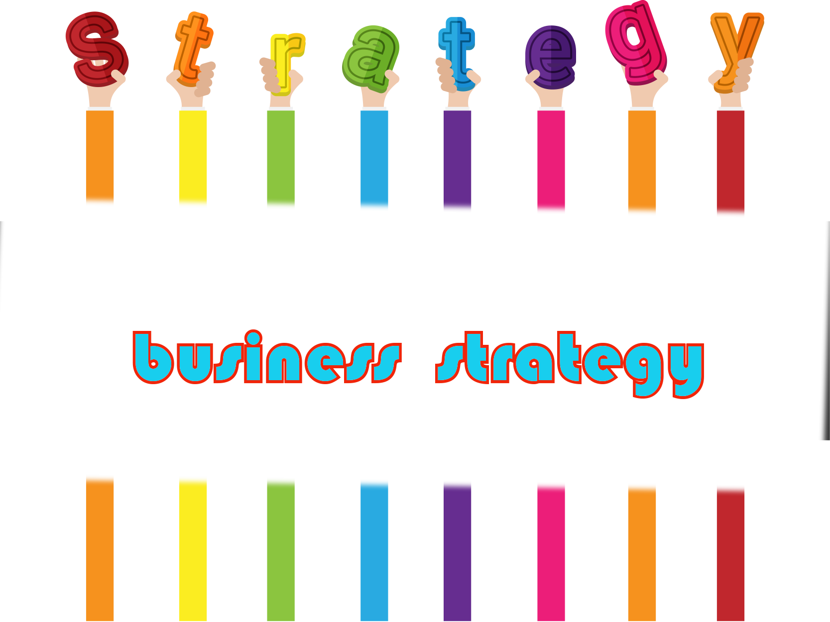 Colorful Hands Holding Bold Strategy Letters